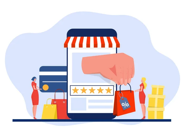 Shopping Online Mobile App Shopping People Buy Gifts Online Payment — Stockvector