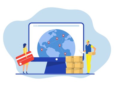 People deliver  Export and import shipping of goods with transport. Technologies in supply chain management.vector illustrations 