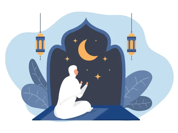 Muslime Beim Nächtlichen Gebet Der Moschee Araber Traditioneller Kleidung Zum — Stockvektor