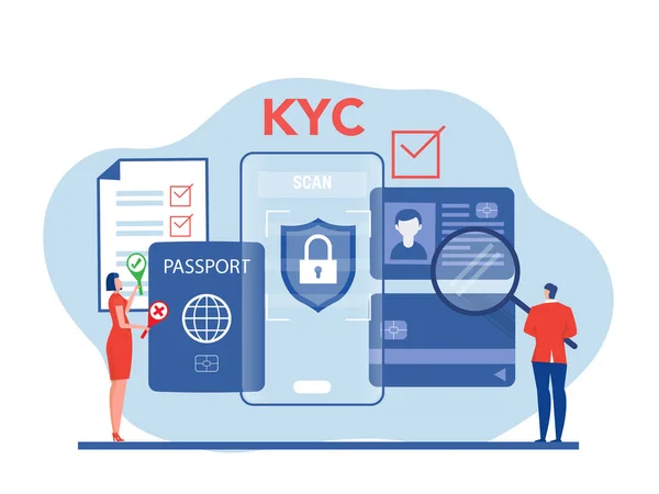 Kyc Conhecer Seu Cliente Com Negócios Verificando Identidade Conceito Seus — Vetor de Stock