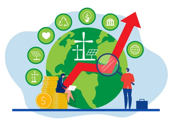 全球商业投资 环境和清洁工业方面的商业投资增长 商业投资能源世界环境日 自然节约 平面矢量图解 — 图库矢量图片