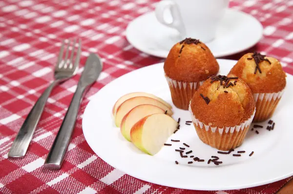 Three chocolate muffins served in restaurant — Stock Photo, Image