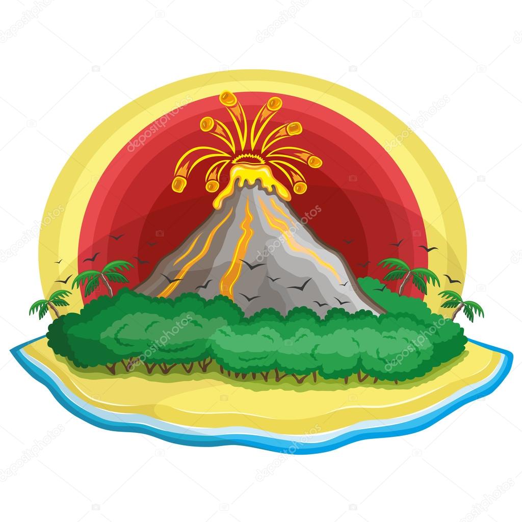Cartoon tropical volcano.
