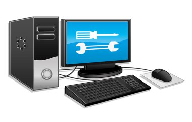 Beyaz arkaplandaki bilgisayar.