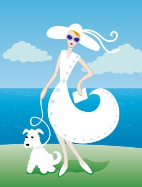 vektör çizim. kadın ile köpek