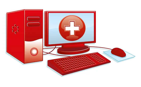 医疗图标。红色的计算机. — 图库矢量图片