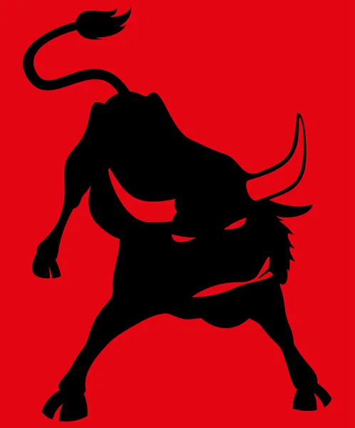 Bullensilhouette auf rotem Hintergrund. — Stockvektor