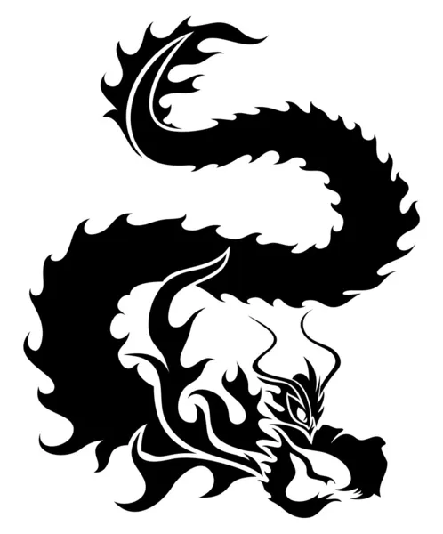 Dragón negro sobre blanco . — Vector de stock