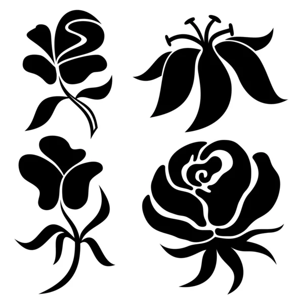 Fleurs noires sur blanc . — Image vectorielle