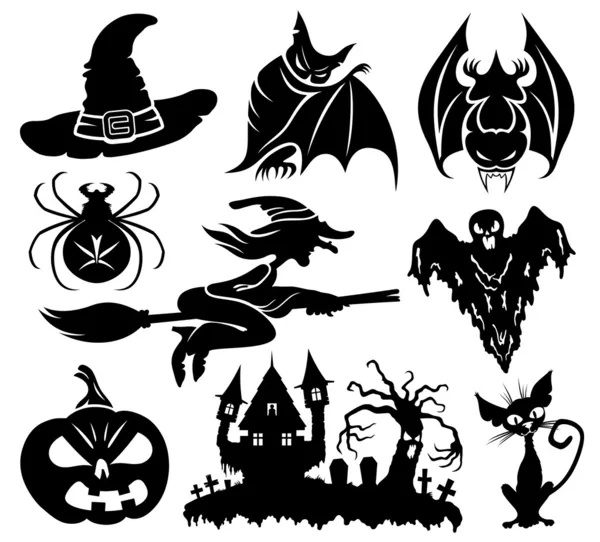 Halloween silhouetten op wit. — Stockvector