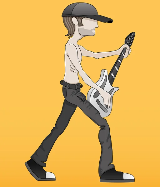 Guitarist on orange background. — Stock Vector