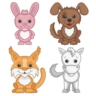 Karikatür hayvan üzerinde beyaz set.