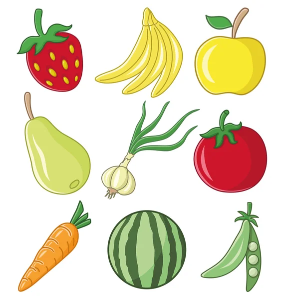 Vegetables and fruits on white background. — Stock Vector