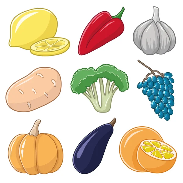 Légumes et fruits sur fond blanc. — Image vectorielle