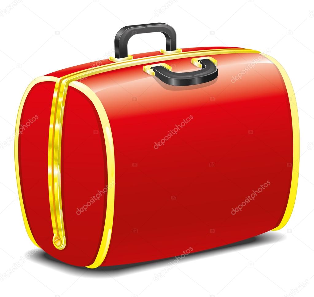 Red suitcase on white background.