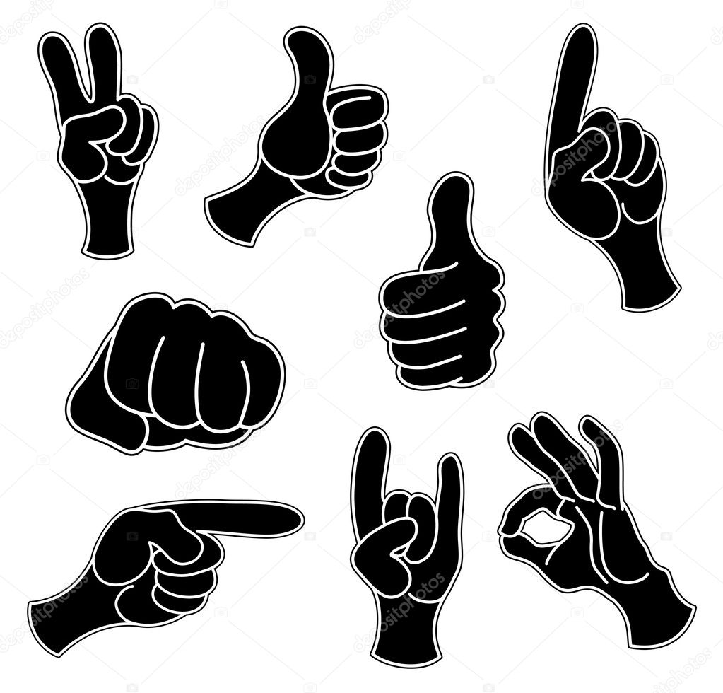 Hand signs on white background.