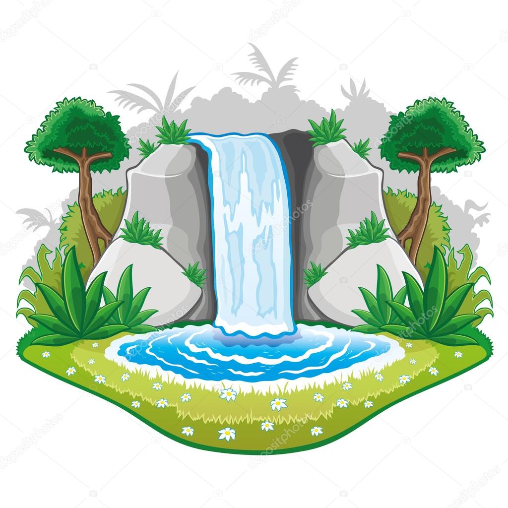Vector Illustration of cartoon waterfall on white background.