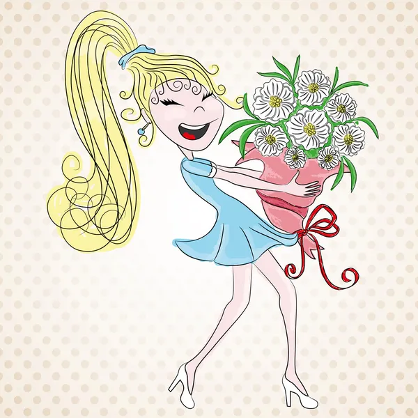 Mujer con flores. — Vector de stock