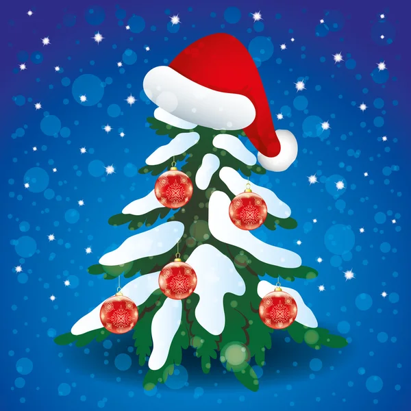 Christmas tree and santa hat. — Stock Vector
