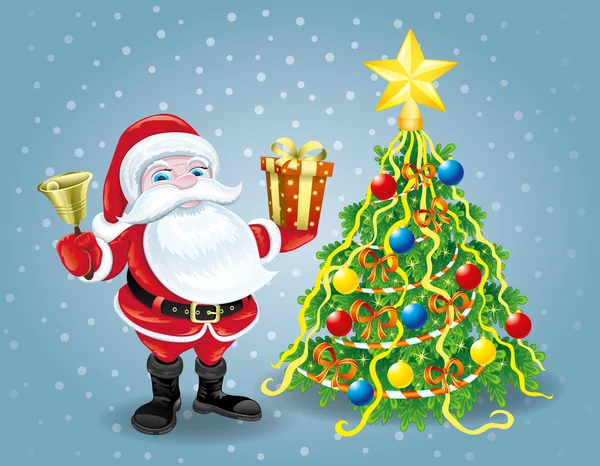 Père Noël claus et arbre de Noël. — Image vectorielle