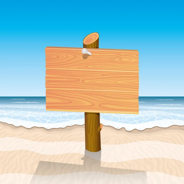 Ilustración vectorial. Cartel de madera en la playa . — Vector de stock