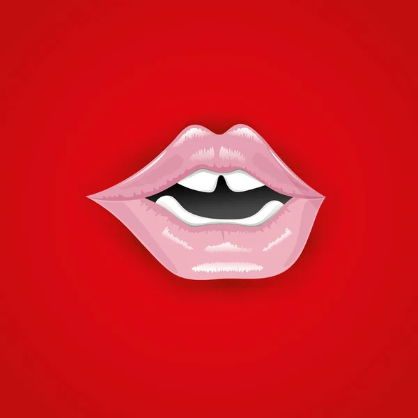 Kvinnliga läppar på röd bakgrund. — Stock vektor