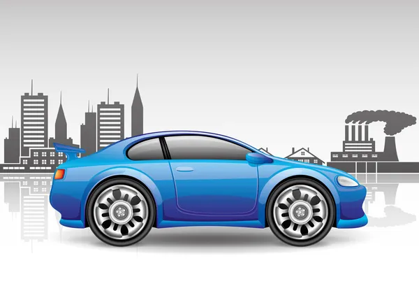 Blue car on city background. — Stock Vector