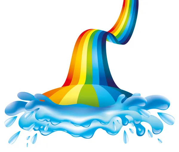 Regenboog en water splash. — Stockvector