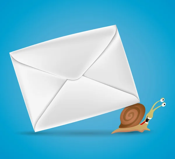 Envelope and snail on blue background. — Stock Vector