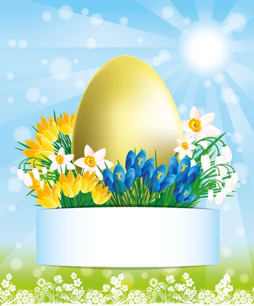 Vector. Golden egg and flowers. — Stock Vector