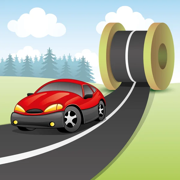 Red car on the road. — Stock Vector