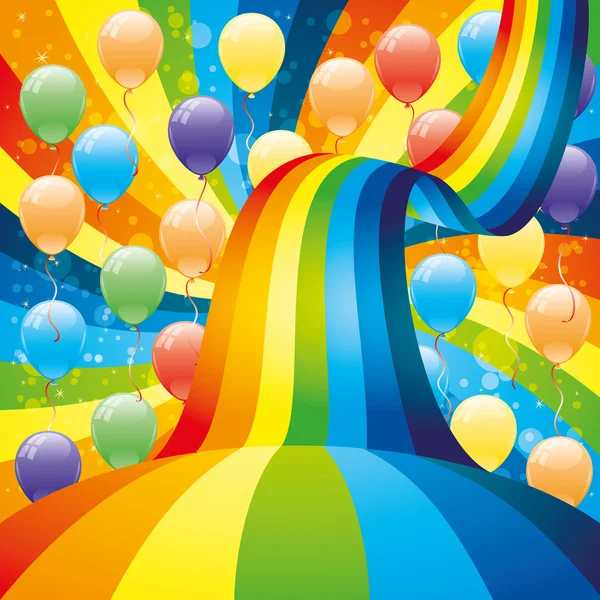 Ballonnen en regenboog. — Stockvector
