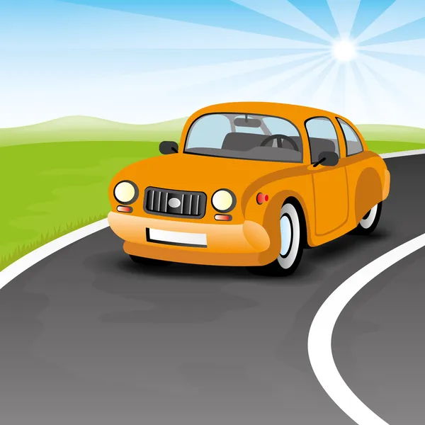 Narancssárga autó az úton. — Stock Vector