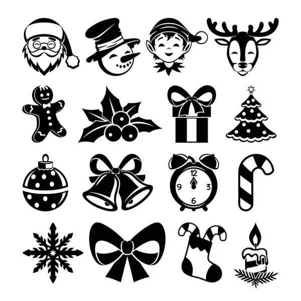 Set Von Symbolen Zur Feier Von Weihnachten Und Neujahr Isoliert — Stockvektor