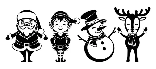 Set Con Personaggi Festeggiare Natale Nuovo Anno Sfondo Bianco — Vettoriale Stock