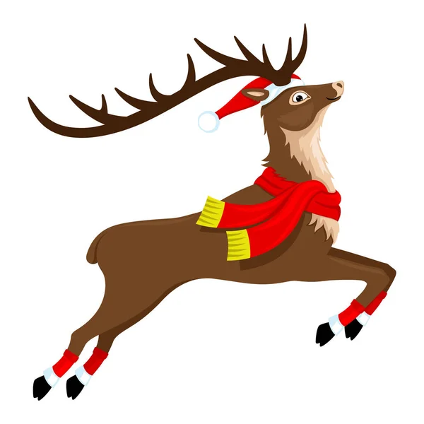 Ilustrace Roztomilou Vánoční Jelen Bílém Pozadí — Stockový vektor
