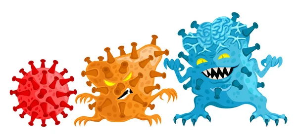 Illustration Von Coronavirus Das Einem Monster Auf Weißem Hintergrund Mutiert — Stockvektor