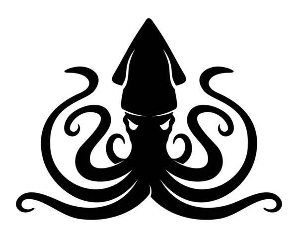 Illustration Black Squid White Background — Stock Vector