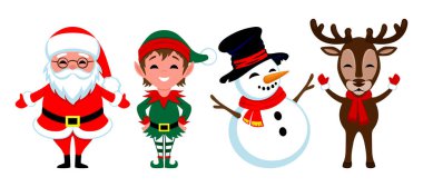 Beyaz arka planda Noel ve yeni yılı kutlamak için karakterlerle ayarlandı.