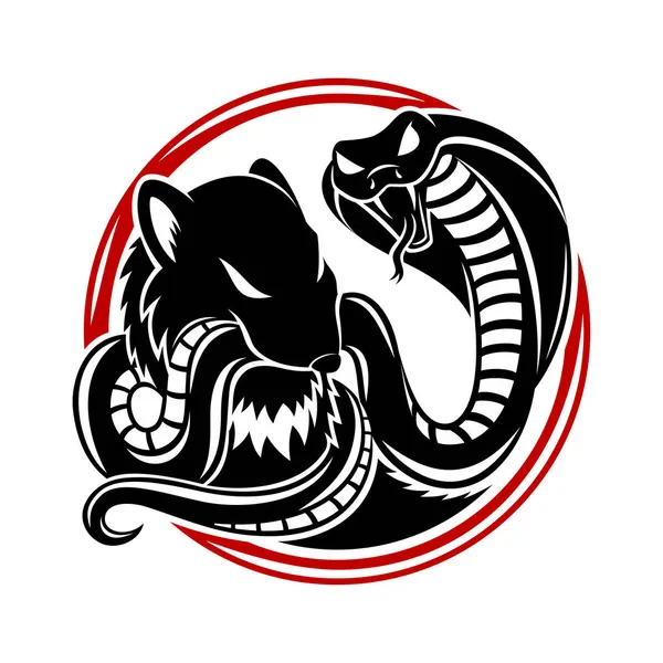 Mungo Und Kobra Rundes Symbol Auf Weißem Hintergrund — Stockvektor