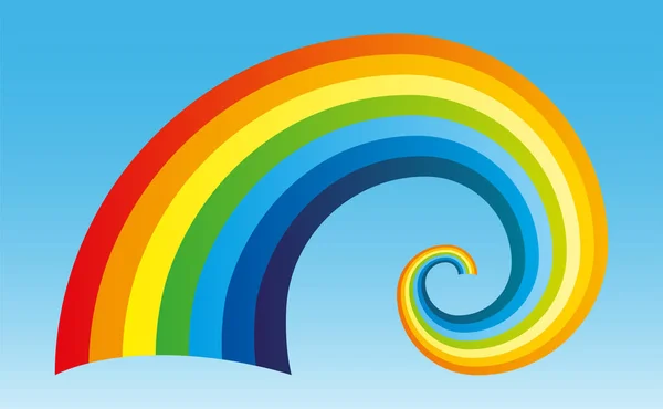 明亮的彩虹 在蓝色的天空中呈螺旋状 — 图库矢量图片