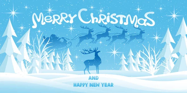 Slavnostní Vánoční Ilustrace Soby Santa Claus Zimní Krajině Pozadí — Stockový vektor