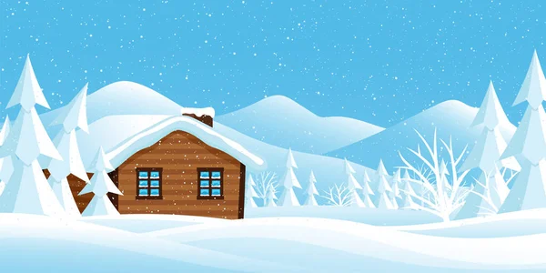 Paysage Hivernal Avec Une Maison Montagne Des Arbres Enneigés Dans Illustration De Stock