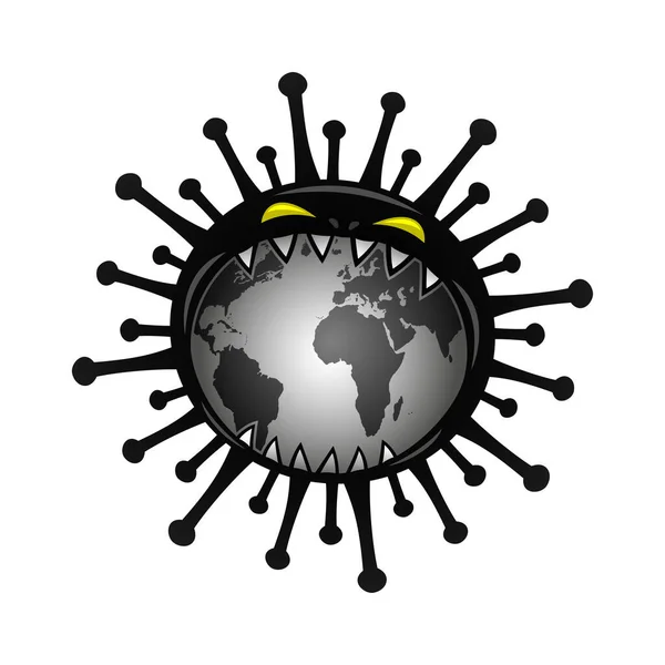 Angry Virus Eats World Icon White Background — Vettoriale Stock