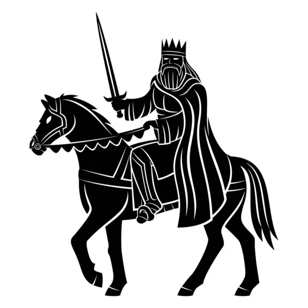 Rei Com Uma Espada Montando Cavalo Fundo Branco — Vetor de Stock