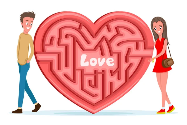 Romantic Couple Heart Labyrinth White Background — 图库矢量图片