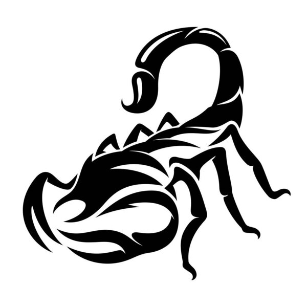 Abstract black scorpion icon on white background.