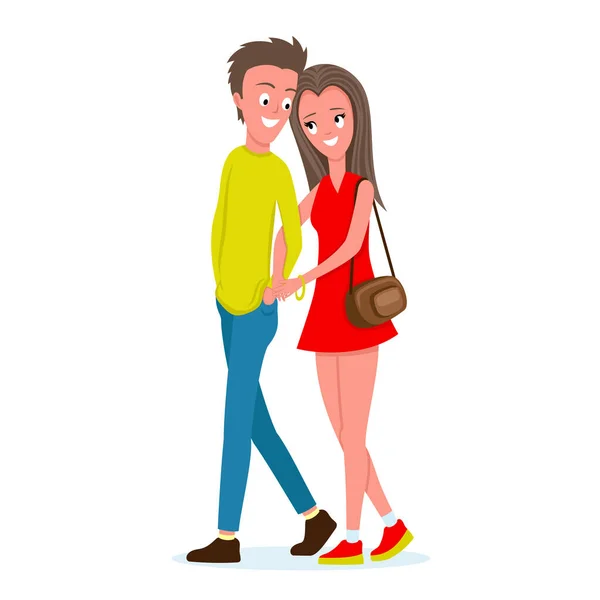 Illustration Romantic Couple Walking White Background — Διανυσματικό Αρχείο