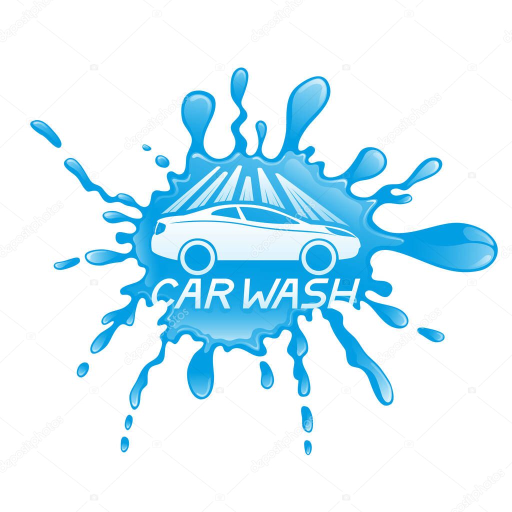 Car wash icon with water splash on white background.