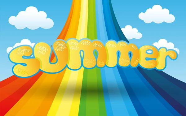 Summer Illustration Bright Rainbow Blue Sky — Stock Vector